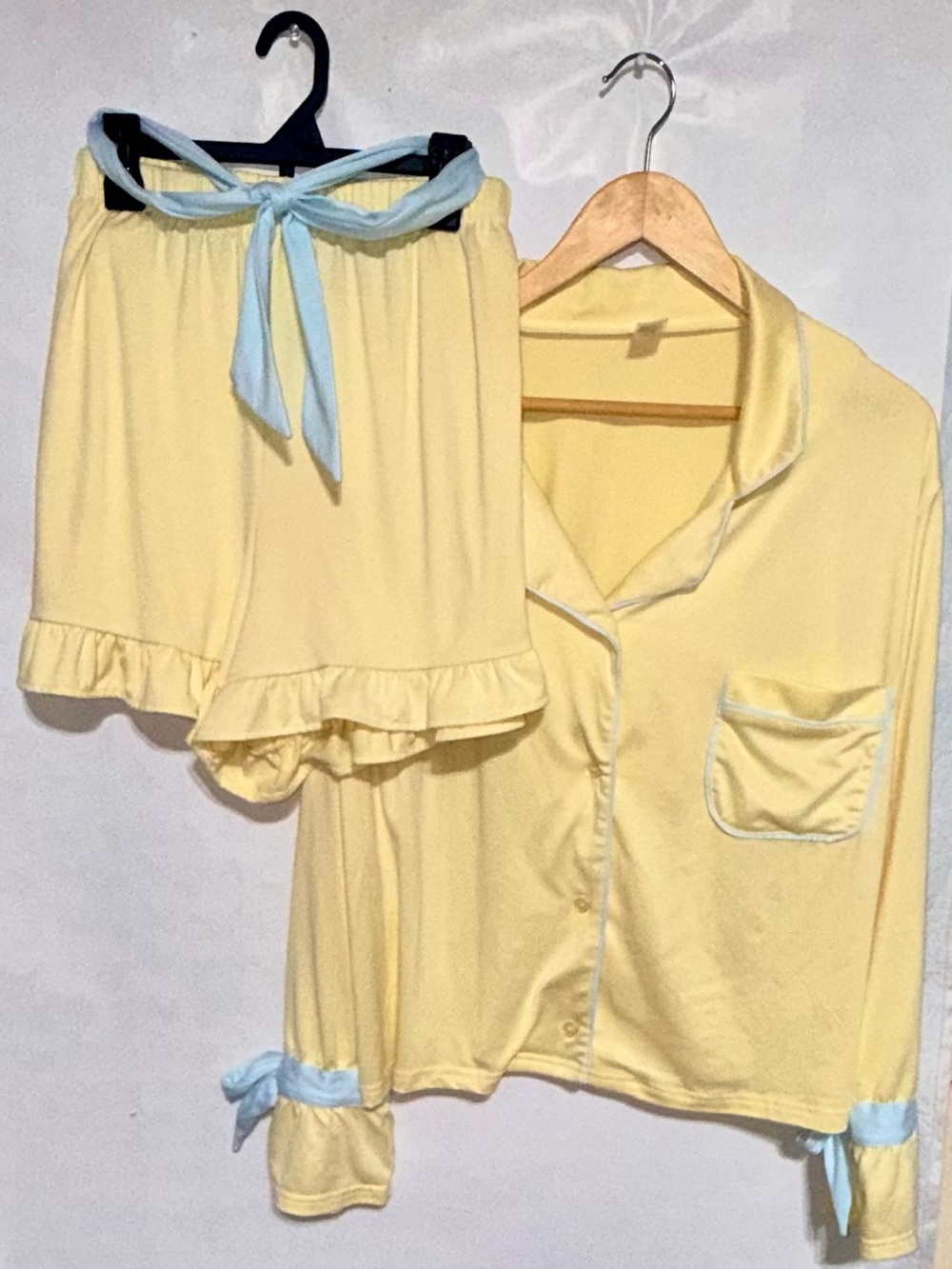Women's Yellow Pajama Set with Blue Trim
